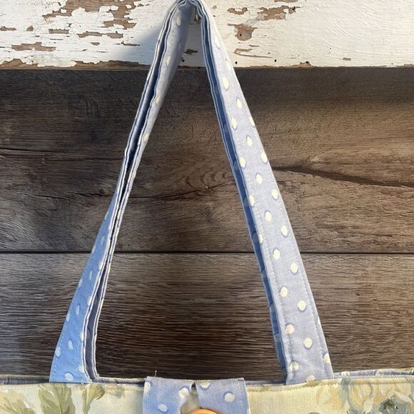 Handmade Polka Dot Floral Durable Tote Purse Large Button Closure Lunch Beach - Picture 4 of 6